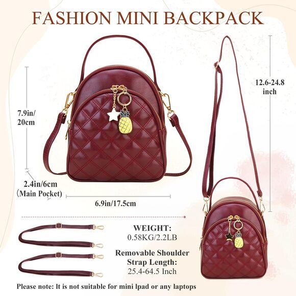 9512 Mini Backpack Purse,VONXURY Fashion Small Leather Quilt Backpack